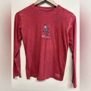 Life Is Good Boys Youth 7/8 Red Long Sleeve Shirt Ice Hockey Game Winter Sports